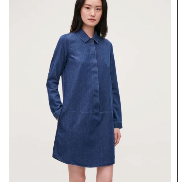 COS A-Line Denim Classic Mini Shirt Dress Size 10 - Picture 2 of 10
